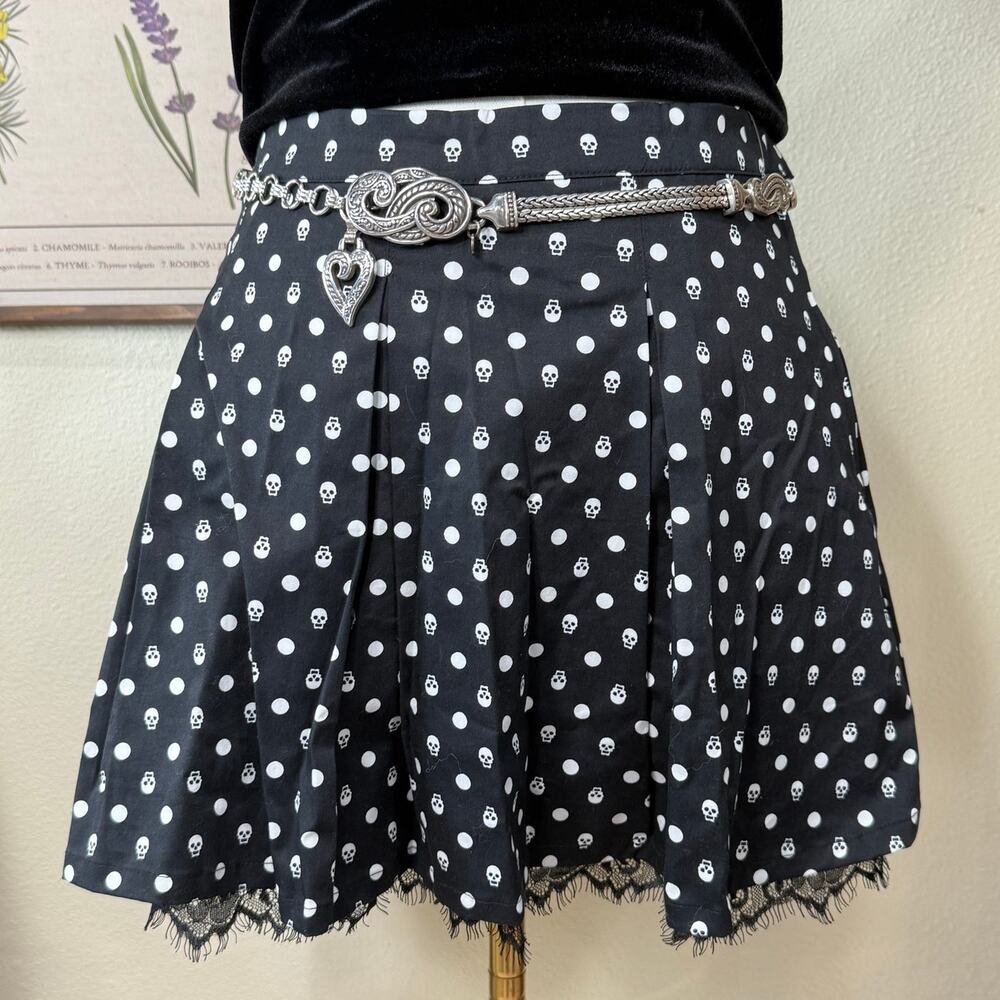 Skull Polka Dot Lace Lined Mini Skirt 2010s Emo Scene Punk Princess Goth Alt M